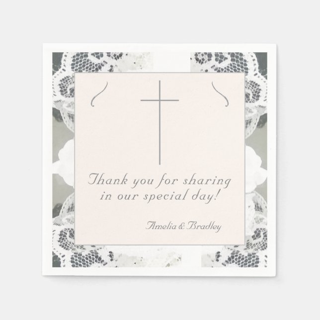 Serviette En Papier Mariage Dentelle Champagne-Rose (Devant)