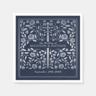 Serviette En Papier Mariage d'épée d'or médiévale Bleu Argent