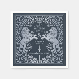 Serviette En Papier Mariage d'épée médiévale Silver Blue Royal Lion
