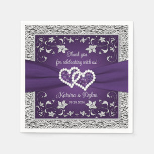 Serviette En Papier Mariage des Coeurs d'Amour Violet Gris