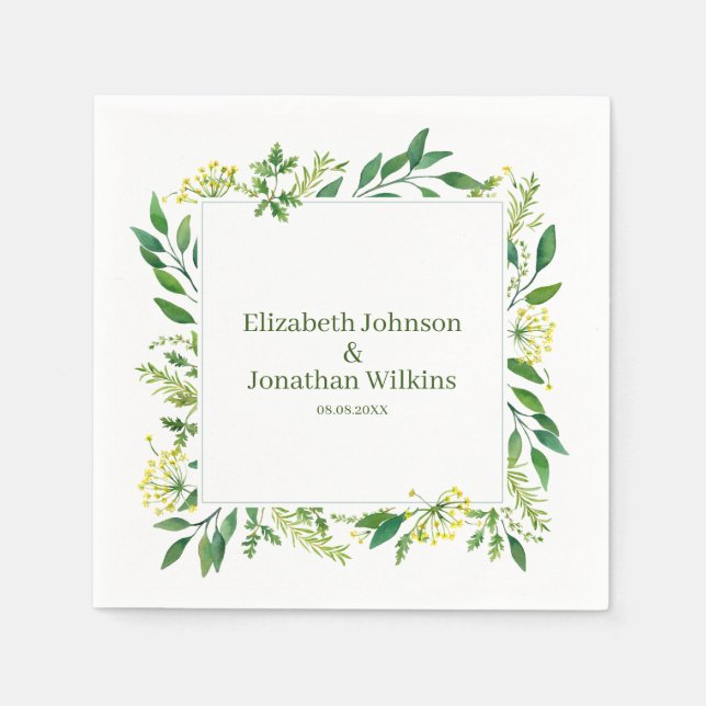 Serviette En Papier Mariage des herbes botaniques vertes de printemps (Devant)