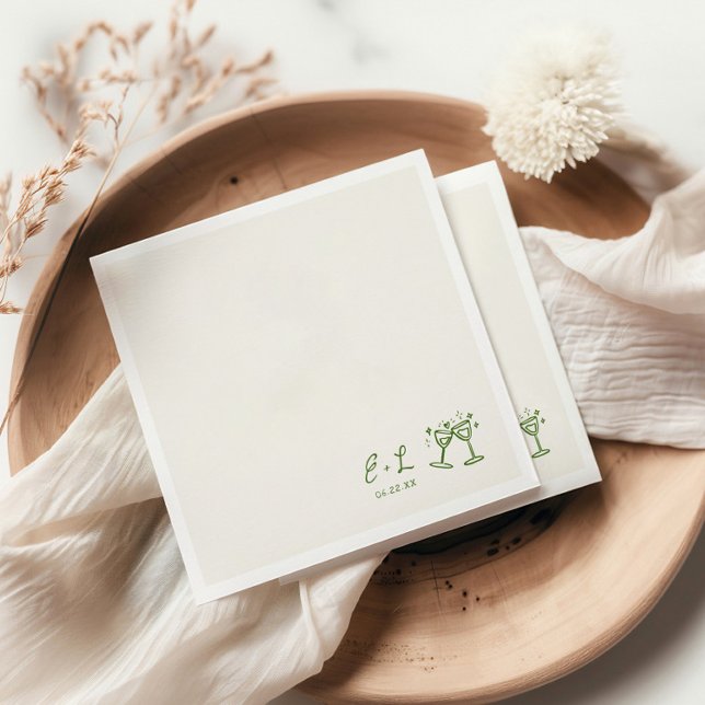 Serviette En Papier Mariage des initiales vertes dessinées à la main (Créateur téléchargé)