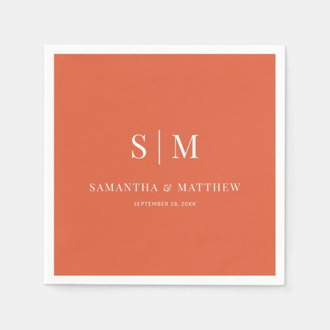 Serviette En Papier Mariage des initiaux Couple Orange du coucher de s (Devant)