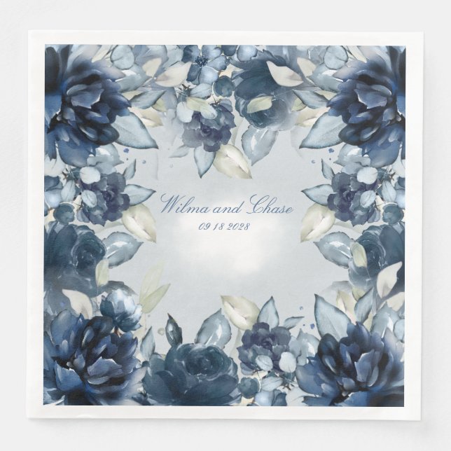 Serviette En Papier Mariage des pivoines de la marine (Devant)