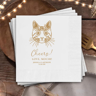 Serviette En Papier Mariage Dessin à la Main de Chat Personnalisé Chee
