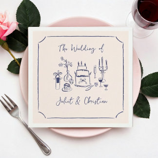 Serviette En Papier Mariage Dessiné à la Main avec Gribouillis Fantais