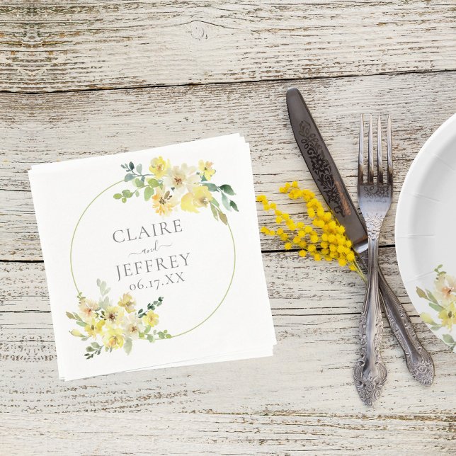 Serviette En Papier Mariage d'été Delicic Jaune Floral Sage Vert (Créateur téléchargé)