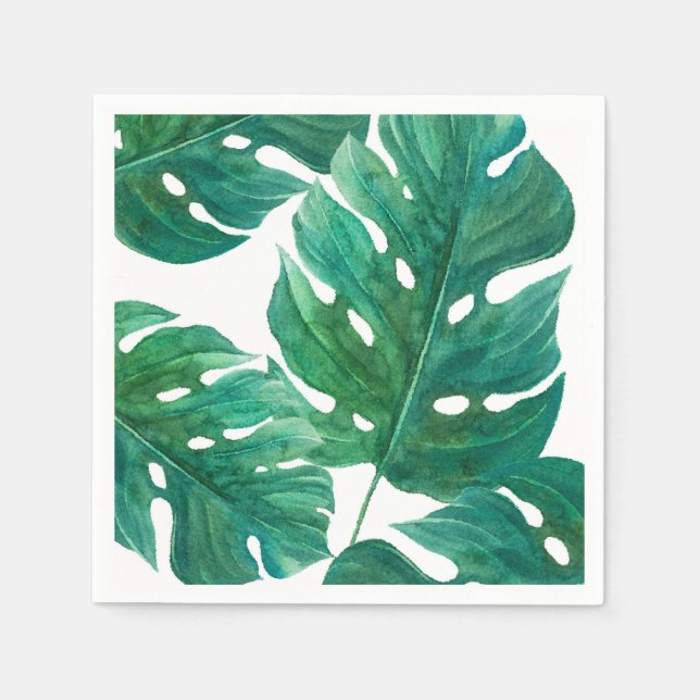 Serviette En Papier Mariage d'été hawaïen à feuilles de palmier vert t (Devant)