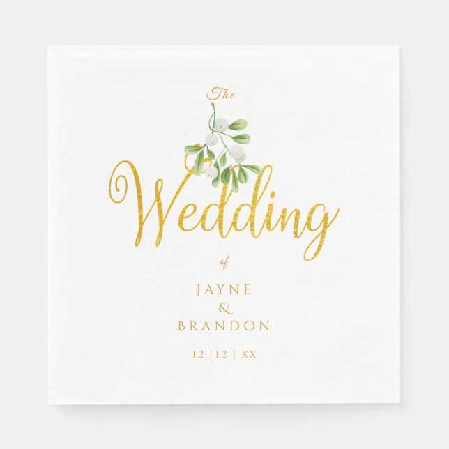 Serviette En Papier Mariage d'hiver élégant écriture dorée gui  (Devant)