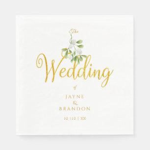 Serviette En Papier Mariage d'hiver Élégant script doré Gui de