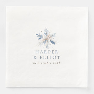 Serviette En Papier Mariage d'hiver moderne flocon de neige bleu