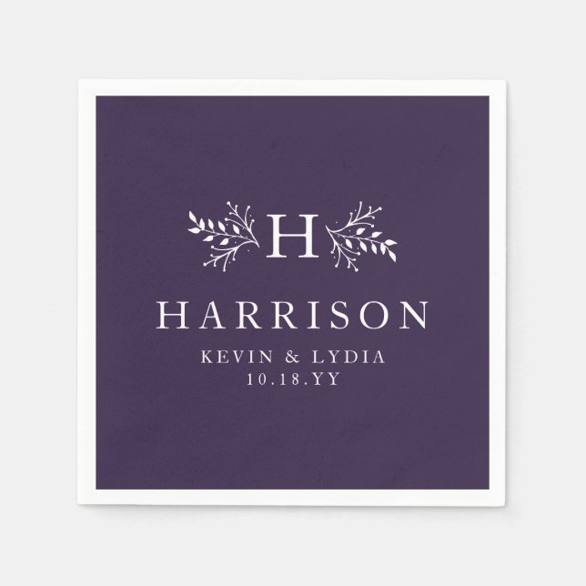 Serviette En Papier Mariage d'hiver rustique monogramme prune violet d (Devant)