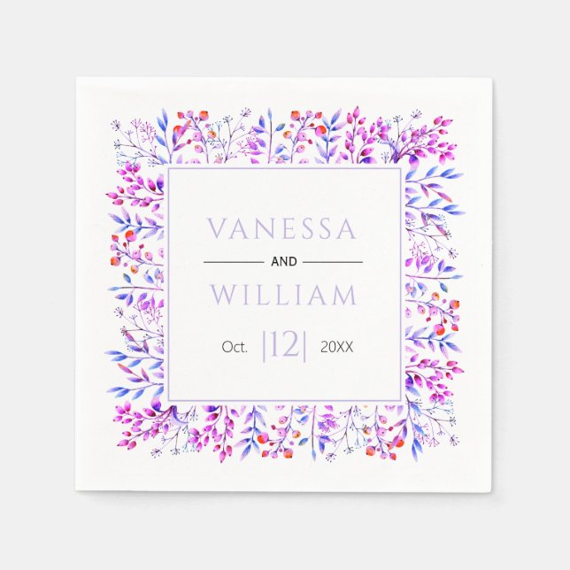 Serviette En Papier Mariage d'hiver violet feuilles et baies lavande (Devant)