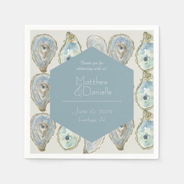 Serviette En Papier Mariage d'huîtres aquarelle - bleu-duché (Devant)