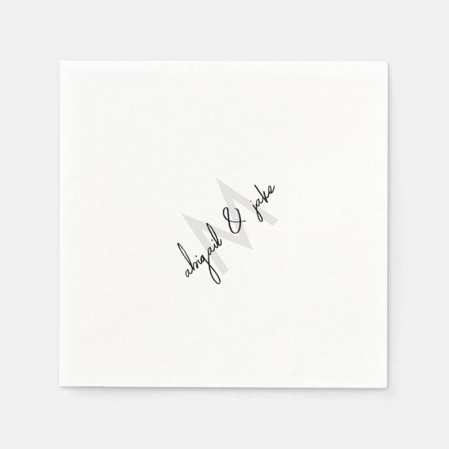 Serviette En Papier Mariage diagonal de monogramme et de noms de coupl (Devant)