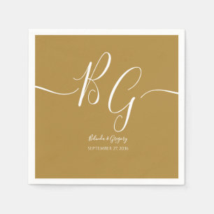 Serviette En Papier Mariage d'initiaux dorés simple et élégant