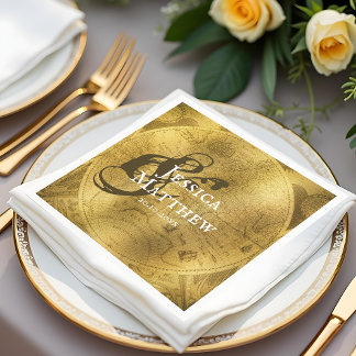 Serviette En Papier Mariage d'or chic
