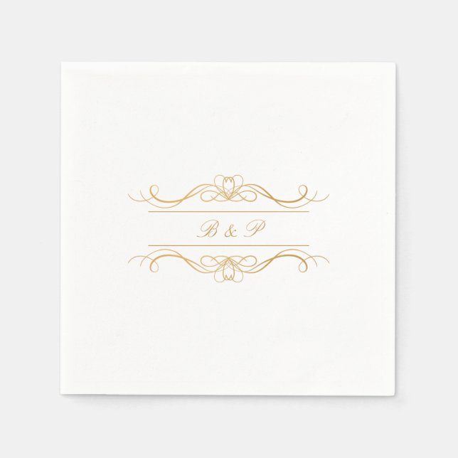 Serviette En Papier Mariage d'or Elegant Monogram de couple (Devant)