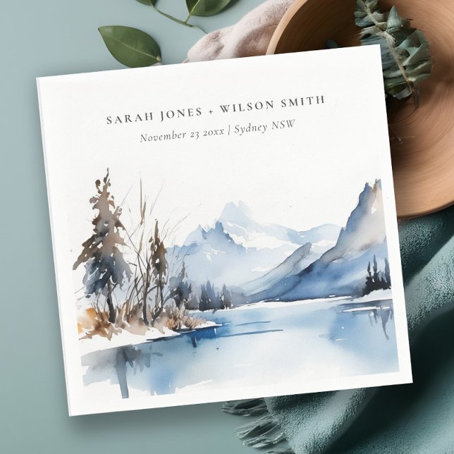 Serviette En Papier Mariage du paysage de neige hivernale du lac Mount (Créateur téléchargé)