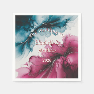 Serviette En Papier Mariage Dusty Blue et Burgundy