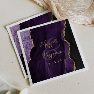 Serviette En Papier Mariage écriture dorée Agate violette