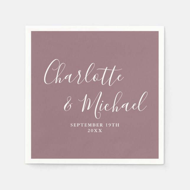 Serviette En Papier Mariage écriture élégante Mauve Signature (Devant)