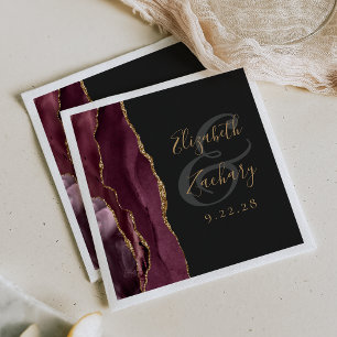 Serviette En Papier Mariage élégant à l'écriture Agate Geode Bordeaux 