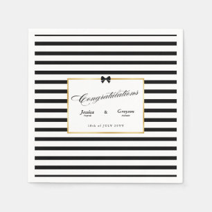 Serviette En Papier Mariage élégant à rayures noires et blanches avec 