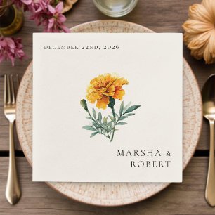 Serviette En Papier Mariage Élégant Aquarelle Florale Jaune Souci