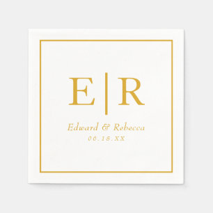 Serviette En Papier Mariage élégant au monogramme en or