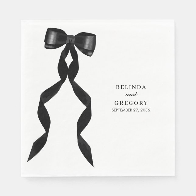Serviette En Papier Mariage élégant au ruban noir (Devant)