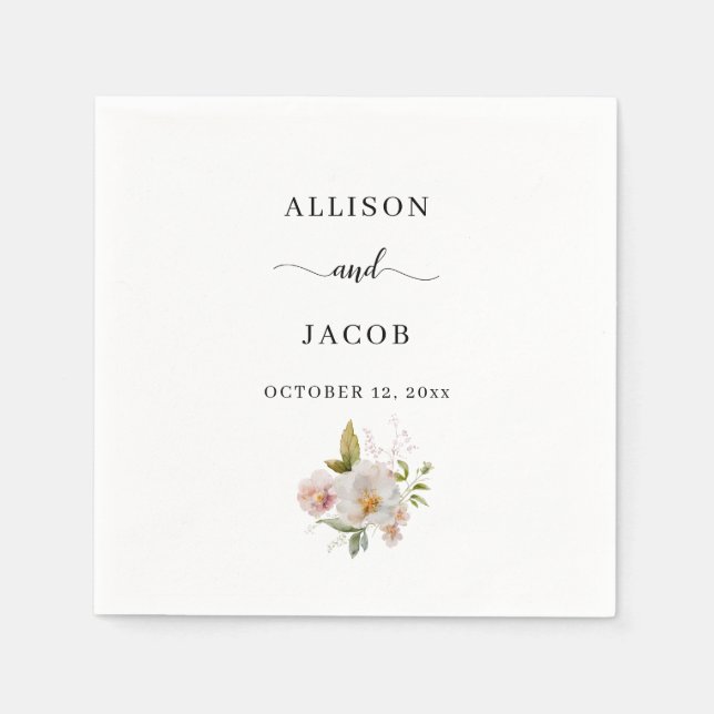 Serviette En Papier Mariage Élégant aux Fleurs Sauvages (Devant)