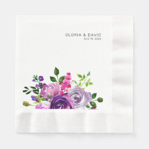 Serviette En Papier Mariage Élégant aux Fleurs Violettes