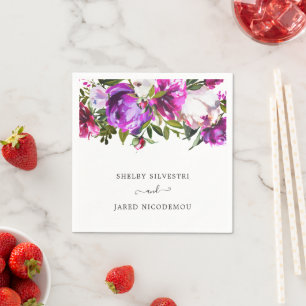 Serviette En Papier Mariage Élégant aux Fleurs Violettes Vibrantes