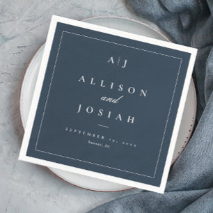 Serviette En Papier Mariage élégant bleu marine