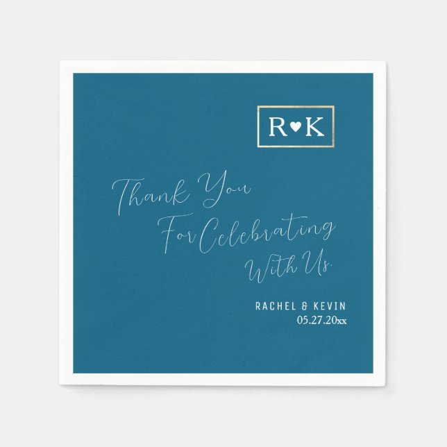 Serviette En Papier Mariage élégant bleu romantique (Devant)