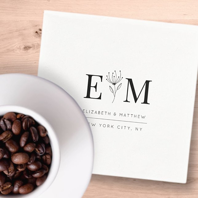 Serviette En Papier Mariage Élégant Chic Moderne Foliage Chic Monogram (Créateur téléchargé)