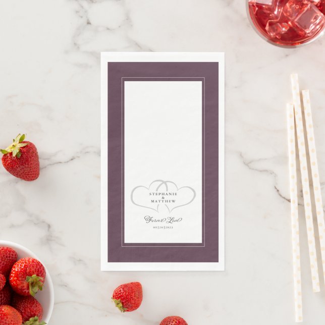 Serviette En Papier Mariage élégant Coeurs chic pourpre pour toujours  (En situation)