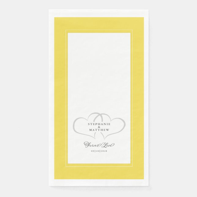 Serviette En Papier Mariage élégant Coeurs gris Jaune pour toujours l' (Devant)