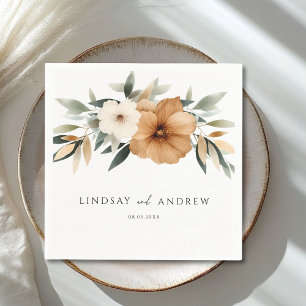Serviette En Papier Mariage Élégant Cuivre & Botanique Terreux