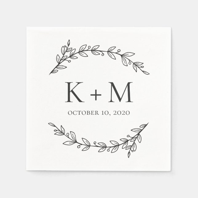 Serviette En Papier Mariage élégant dans le jardin. Botanique noire et (Devant)