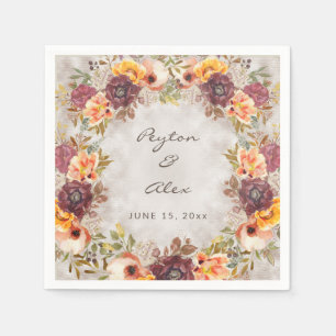 Serviette En Papier Mariage élégant d'automne orange burgundy