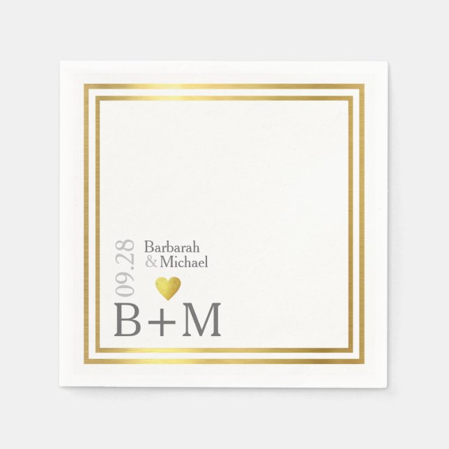 Serviette En Papier Mariage élégant de serviettes (noms et initiales) (Devant)