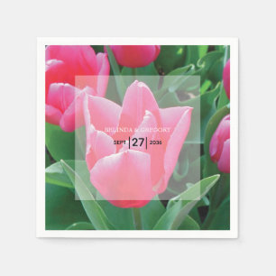 Serviette En Papier Mariage élégant de tulipes roses
