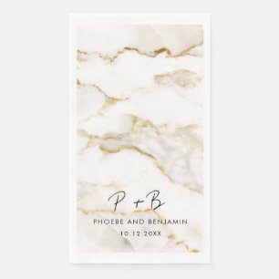 Serviette En Papier Mariage élégant en marbre à monogramme