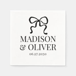Serviette En Papier Mariage Élégant Fantaisiste Monogramme Noir Ruban