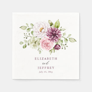 Serviette En Papier Mariage Élégant Fleurs Automne Hiver prune
