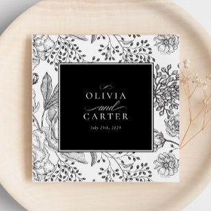 Serviette En Papier Mariage Élégant Fleurs Noires