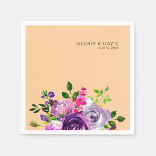 Serviette En Papier Mariage Élégant Fleurs Violettes