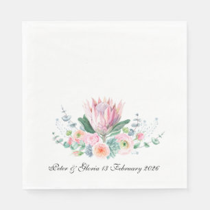 Serviette En Papier Mariage élégant floral aquarelle Protea roi